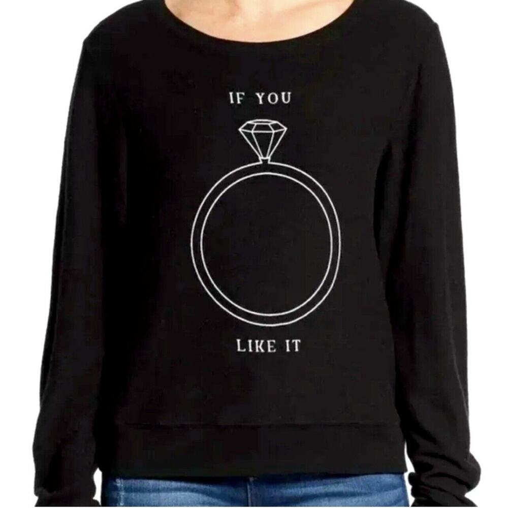 Wildfox “If You Like It” Engagement Ring Sweatshirt S Black Cozy Bridal Pullover